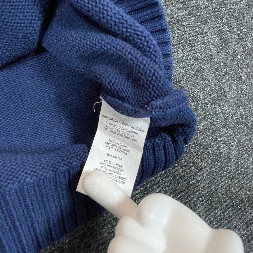 Chaps Crewneck Sweater Boys L 14/16 Blue Cotton Knit Nautical Preppy School Logo